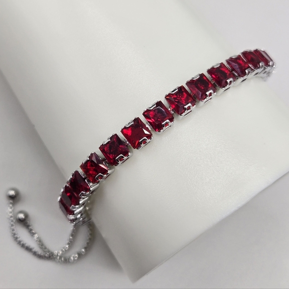 Swarovski Jewelry - Silver Bracelet with Red Square Stones - Women Jewelry